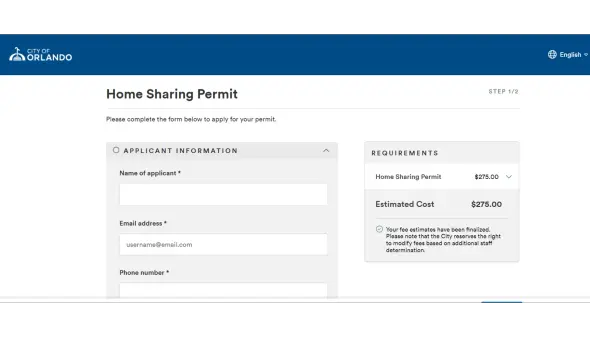 Obtaining a permit for home sharing in the city of Orlando