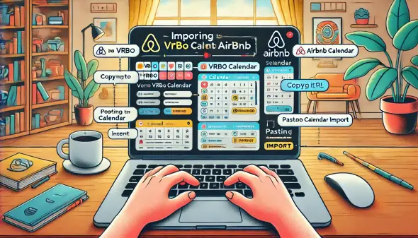 This image illustrates the process to import your Vrbo calendar into Airbnb.