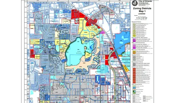 A zoning map for permitted residences and buildings in Orlando, Florida